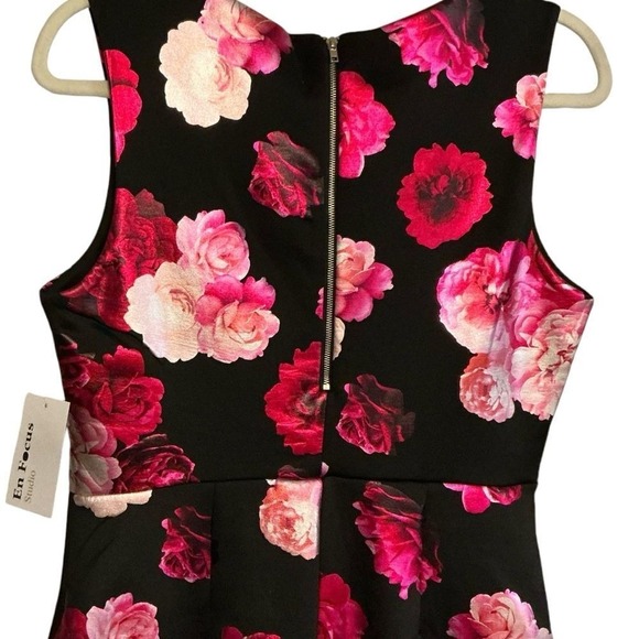 Enfocus‎ Studio Womens 12 Sleeveless Midi Dress Black Floral Metallic Sheath - Picture 4 of 7